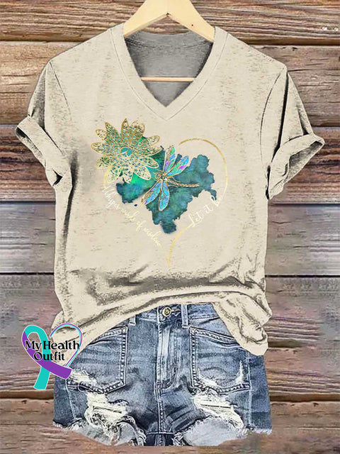 Women’s Whisper Wirds of Wisdow Let It Be Dragonfly V-neck Casual T-Shirt Sand / S