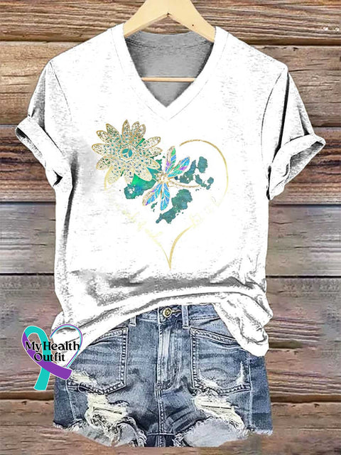 Women’s Whisper Wirds of Wisdow Let It Be Dragonfly V-neck Casual T-Shirt White / S