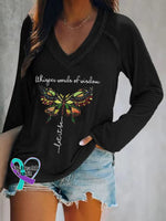 Women’s Whisper Word Of Wisdom Let It Be Print V-Neck T-Shirt Black / S