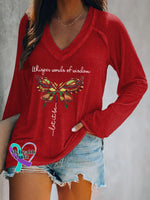 Women’s Whisper Word Of Wisdom Let It Be Print V-Neck T-Shirt Red / S