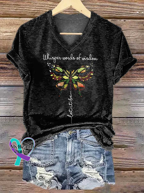 Women’s Whisper Word Of Wisdom Let It Be V-neck Casual T-Shirt Black / S