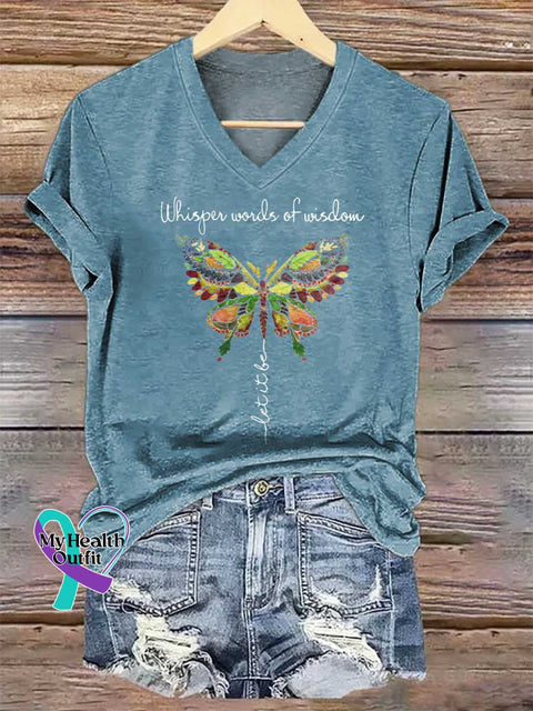 Women’s Whisper Word Of Wisdom Let It Be V-neck Casual T-Shirt Blue / S