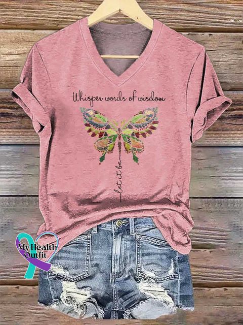 Women’s Whisper Word Of Wisdom Let It Be V-neck Casual T-Shirt Pink / S