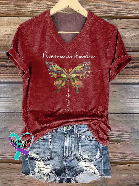 Women’s Whisper Word Of Wisdom Let It Be V-neck Casual T-Shirt Red / S