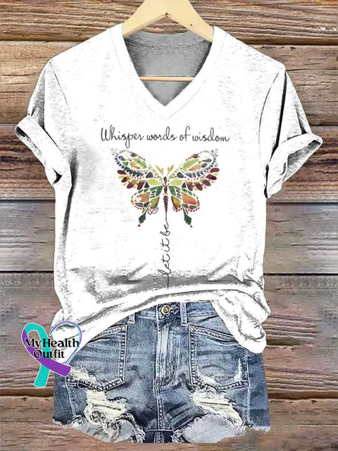 Women’s Whisper Word Of Wisdom Let It Be V-neck Casual T-Shirt White / S