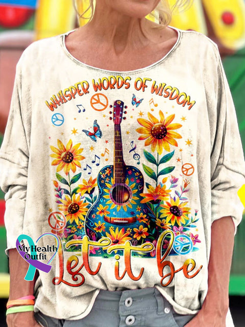 Women’s Whisper Words Of Wisdom Guitar Print T-Shirt Apricot / S