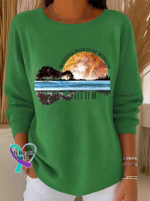Women’s Whisper Words Of Wisdom Let It Be Art Casual Pullover Sweater Green / S