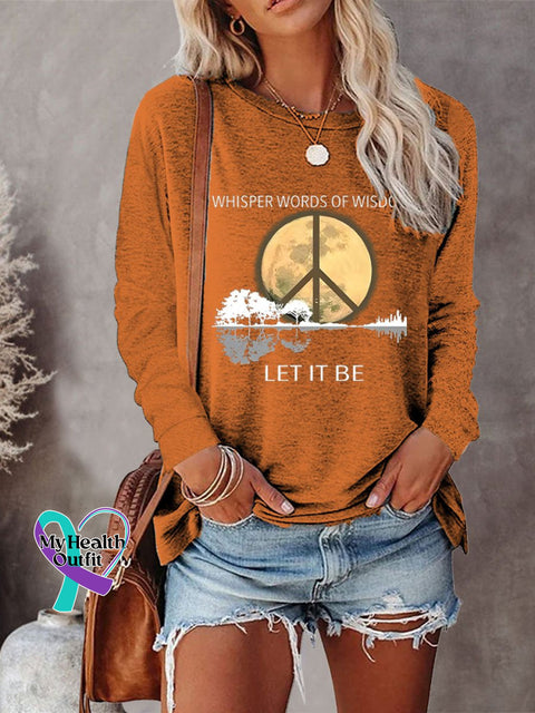 Women’s Whisper Words Of Wisdom Let It Be Art Print Casual Long Sleeve Sweatshirt Orange / S