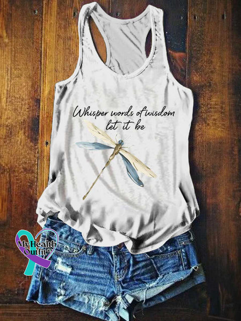 Women’s Whisper Words of Wisdom Let It Be Dragonfly Tank Top White / S