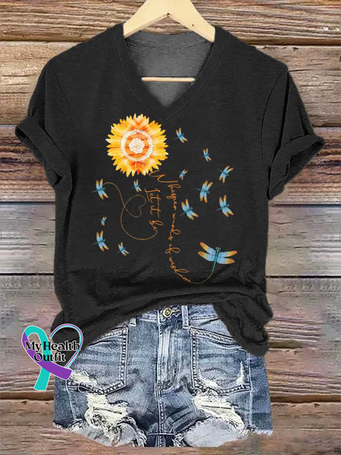 Women’s Whisper Words of Wisdom Let It Be Dragonfly V-neck Casual T-Shirt Black / S