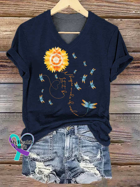 Women’s Whisper Words of Wisdom Let It Be Dragonfly V-neck Casual T-Shirt Blue / S