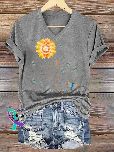 Women’s Whisper Words of Wisdom Let It Be Dragonfly V-neck Casual T-Shirt Grey / S