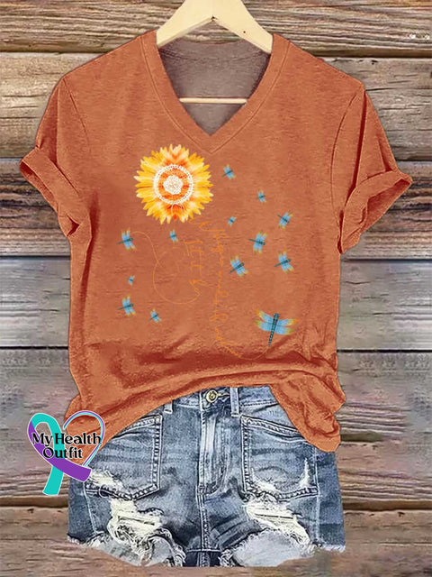 Women’s Whisper Words of Wisdom Let It Be Dragonfly V-neck Casual T-Shirt Orange / S