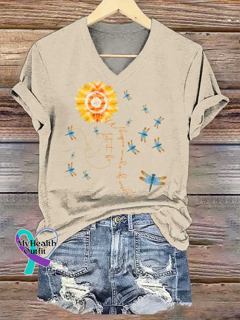 Women’s Whisper Words of Wisdom Let It Be Dragonfly V-neck Casual T-Shirt Sand / S