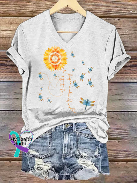 Women’s Whisper Words of Wisdom Let It Be Dragonfly V-neck Casual T-Shirt White / S