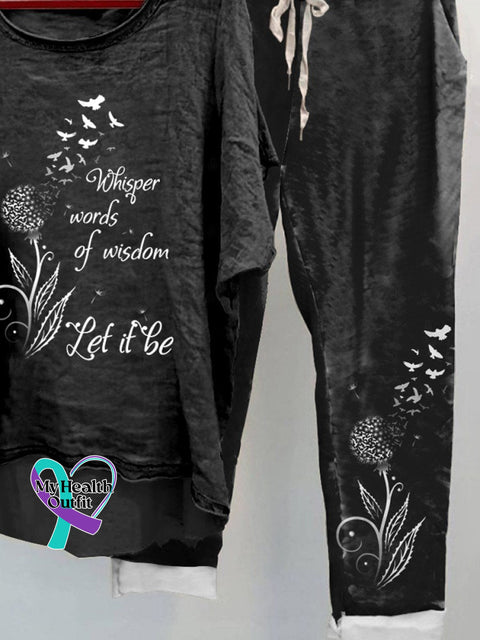 Women’s Whisper Words Of Wisdom Let It Be Hippie Dandelion Casual Top And Slacks Set