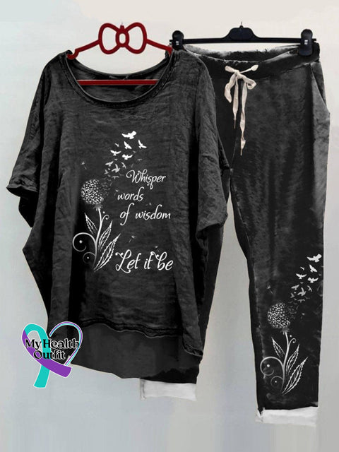 Women’s Whisper Words Of Wisdom Let It Be Hippie Dandelion Casual Top And Slacks Set Color / S