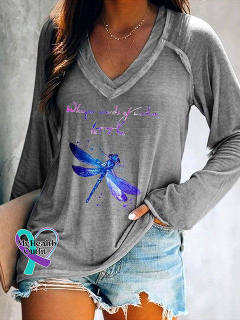 Women’s Whisper Words Of Wisdom Let It Be Hippie V-Neck Long Sleeve T-Shirt Grey / S