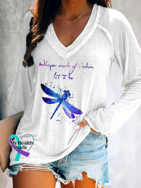 Women’s Whisper Words Of Wisdom Let It Be Hippie V-Neck Long Sleeve T-Shirt White / S