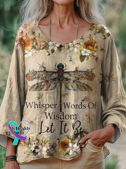Women’s Whisper Words Of Wisdom Let It Be Print Casual Cotton And Linen Shirt Multicolor / S