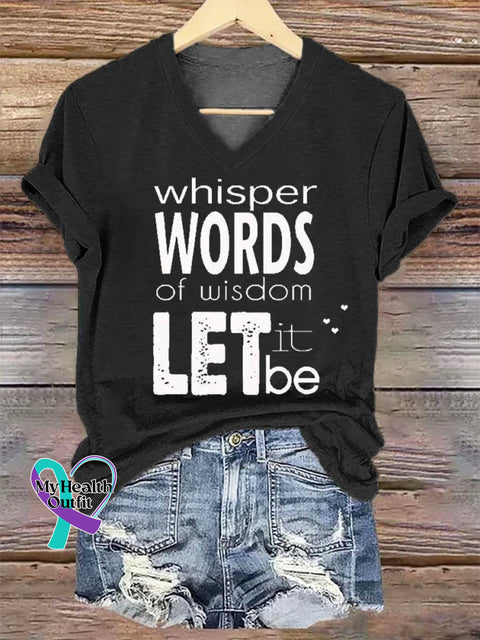 Women’s Whisper WORDS of Wisdom LET It Be V-neck Casual T-Shirt Black / S