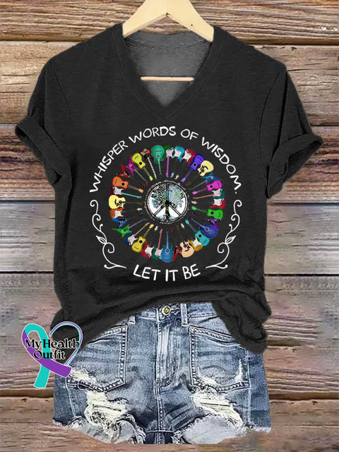 Women’s Whisper Words of Wisdom Let It Be V-neck Casual T-Shirt Black / S