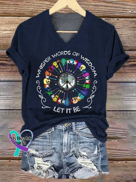 Women’s Whisper Words of Wisdom Let It Be V-neck Casual T-Shirt Blue / S