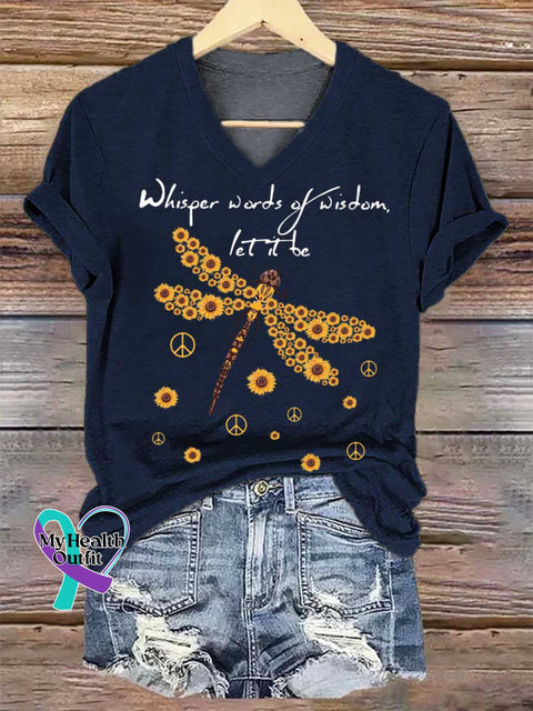 Women’s Whisper Words of Wisdom Let It Be V-neck Casual T-Shirt Blue / S