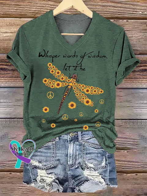 Women’s Whisper Words of Wisdom Let It Be V-neck Casual T-Shirt Green / S