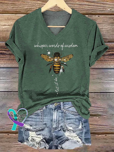 Women’s Whisper Words of Wisdom Let It Be V-neck Casual T-Shirt Green / S