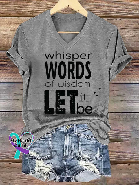 Women’s Whisper WORDS of Wisdom LET It Be V-neck Casual T-Shirt Grey / S