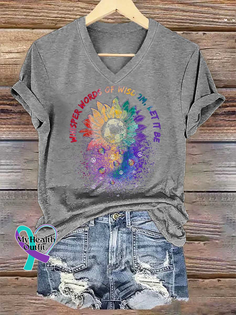 Women’s Whisper Words Of Wisdom Let It Be V-neck Casual T-Shirt Grey / S