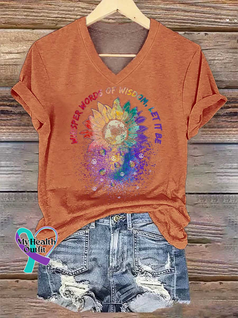 Women’s Whisper Words Of Wisdom Let It Be V-neck Casual T-Shirt Orange / S