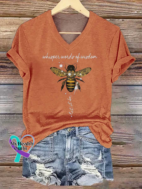 Women’s Whisper Words of Wisdom Let It Be V-neck Casual T-Shirt Orange / S