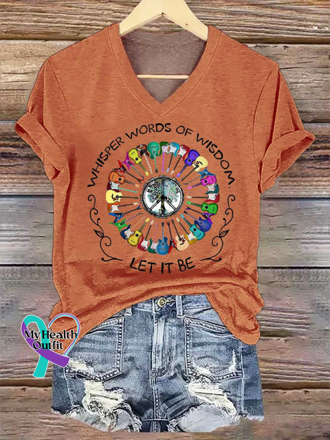 Women’s Whisper Words of Wisdom Let It Be V-neck Casual T-Shirt Orange / S