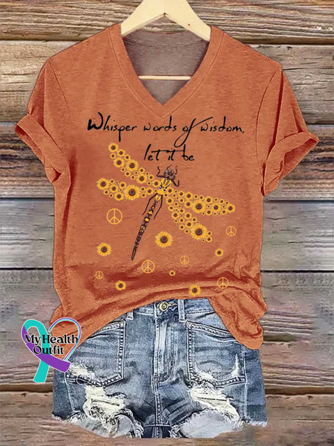 Women’s Whisper Words of Wisdom Let It Be V-neck Casual T-Shirt Orange / S