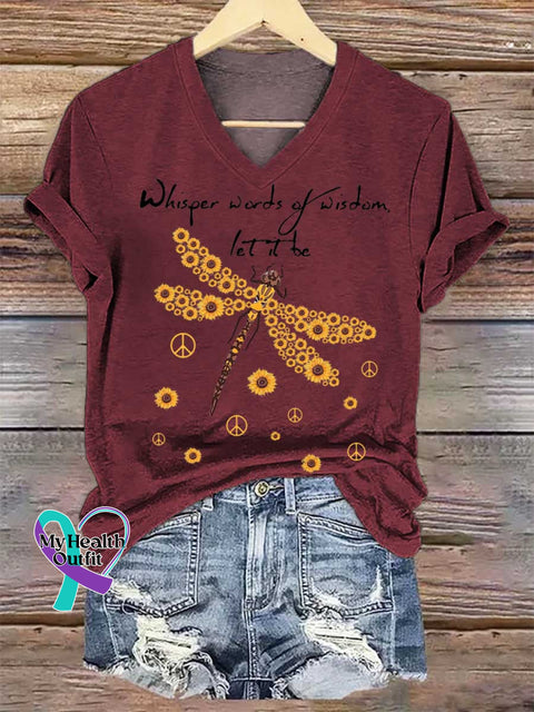 Women’s Whisper Words of Wisdom Let It Be V-neck Casual T-Shirt Red / S