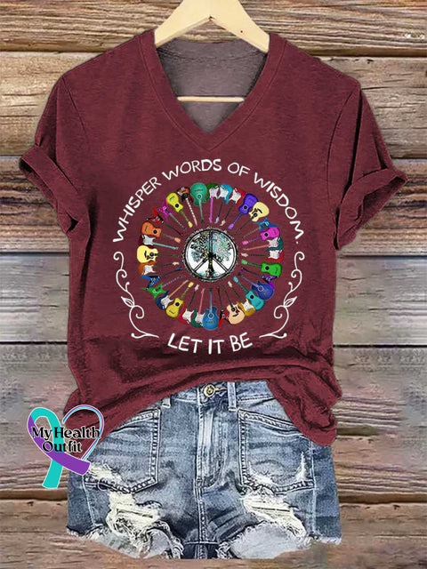 Women’s Whisper Words of Wisdom Let It Be V-neck Casual T-Shirt Red / S
