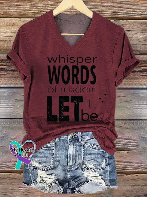 Women’s Whisper WORDS of Wisdom LET It Be V-neck Casual T-Shirt Red / S