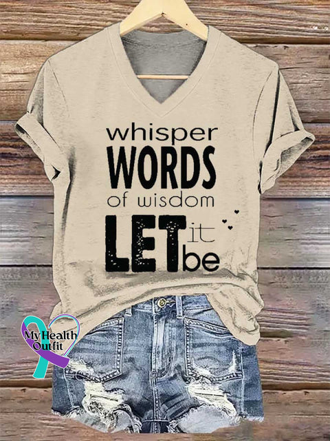 Women’s Whisper WORDS of Wisdom LET It Be V-neck Casual T-Shirt Sand / S