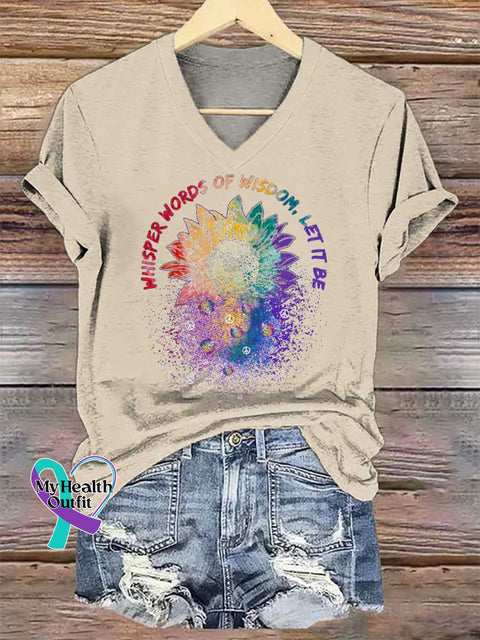 Women’s Whisper Words Of Wisdom Let It Be V-neck Casual T-Shirt Sand / S