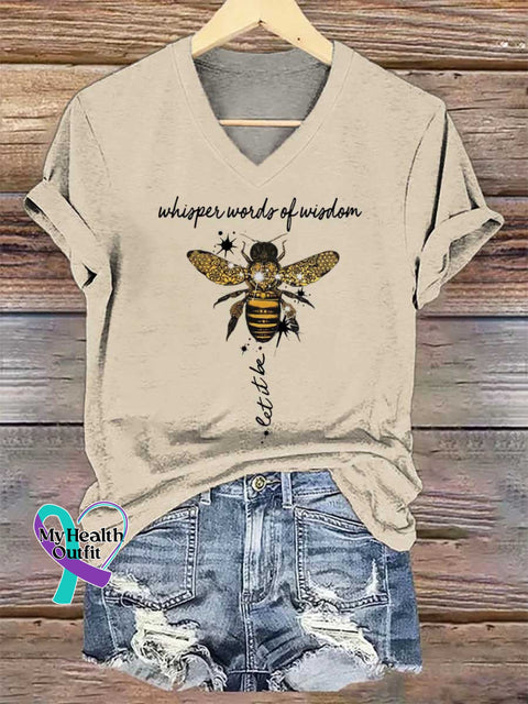 Women’s Whisper Words of Wisdom Let It Be V-neck Casual T-Shirt Sand / S