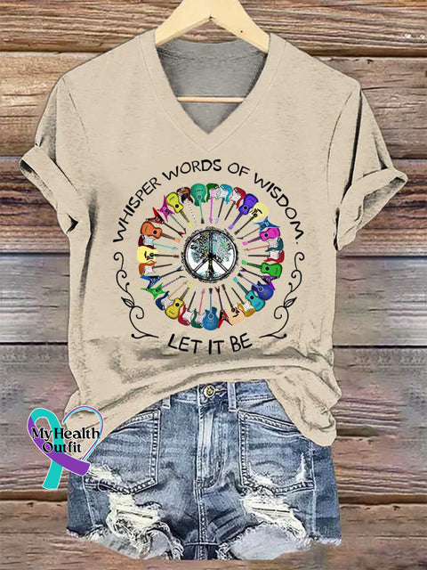 Women’s Whisper Words of Wisdom Let It Be V-neck Casual T-Shirt Sand / S