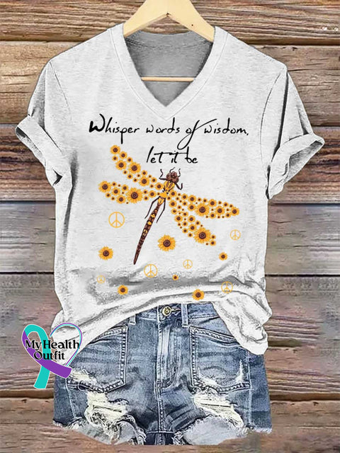 Women’s Whisper Words of Wisdom Let It Be V-neck Casual T-Shirt White / S