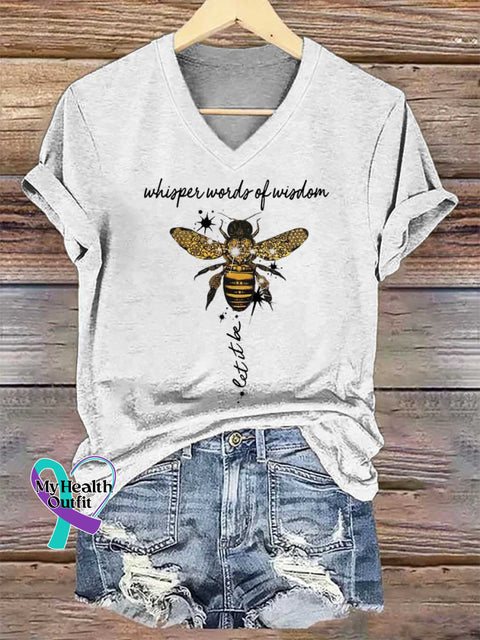 Women’s Whisper Words of Wisdom Let It Be V-neck Casual T-Shirt White / S