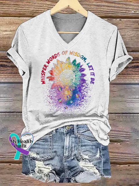 Women’s Whisper Words Of Wisdom Let It Be V-neck Casual T-Shirt White / S