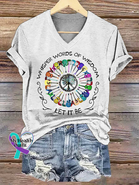 Women’s Whisper Words of Wisdom Let It Be V-neck Casual T-Shirt White / S
