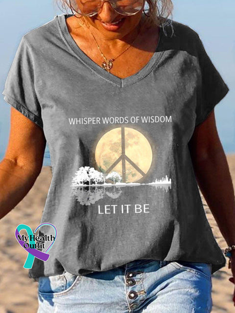 Women’s Whisper Words Of Wisdom Let It Be V Neck T-Shirt Grey / S