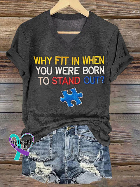 Women’s Why Fit In When You Were Born To Stand Out? Autism Awareness Printed Short-Sleeved T-Shirt Dark Grey / S