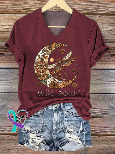 Women’s Wild Soul Dragonfly V-neck Casual T-Shirt Red / S